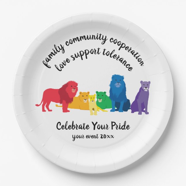 Celebrate Your Pride Rainbow Lion Pride Paper Plate (Front)