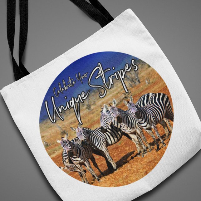 "Celebrate Your Unique Stripes" Zebra Art Tote Bag (Creator Uploaded)