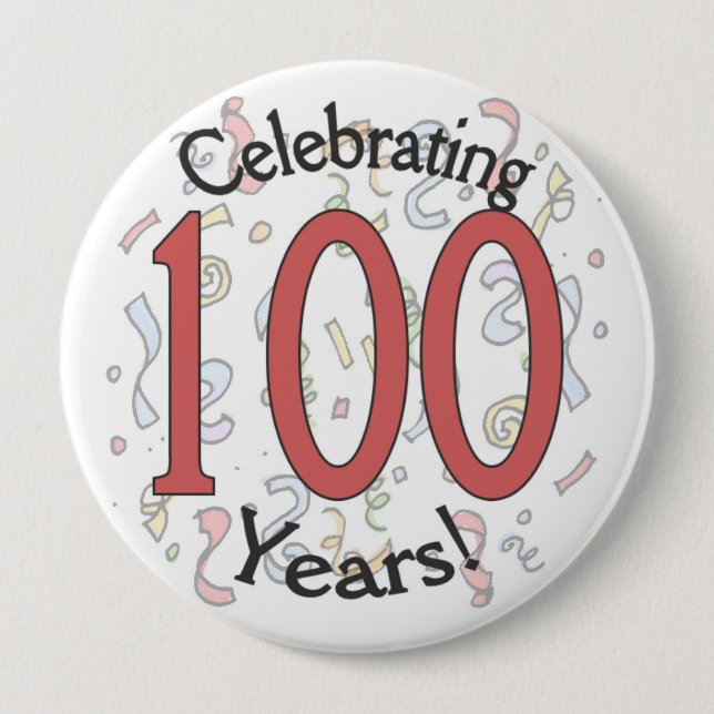 Celebrating 100 year confetti birthday huge button (Front)