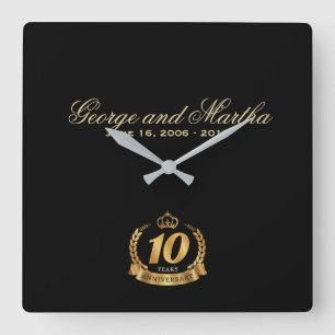 Celebrating 10th Anniversary. Customisable. Square Wall Clock