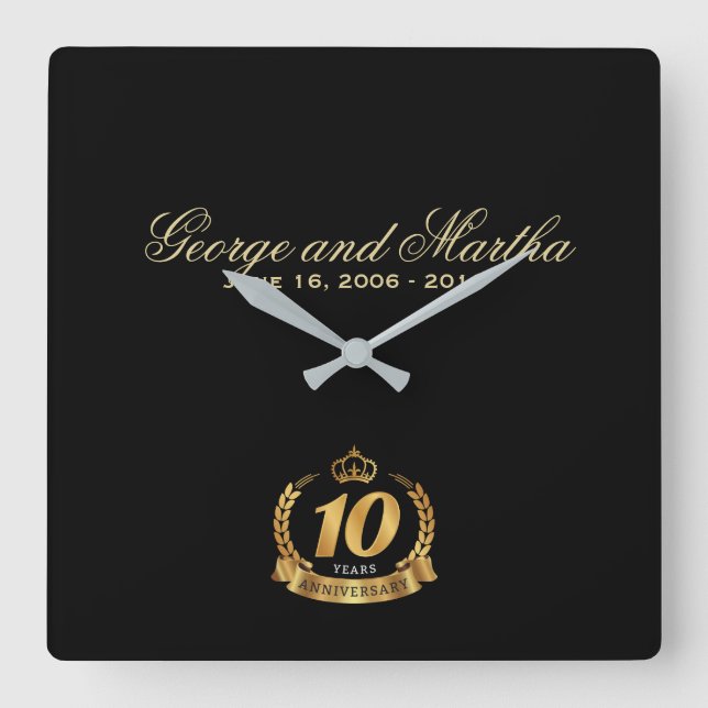 Celebrating 10th Anniversary. Customisable. Square Wall Clock (Front)