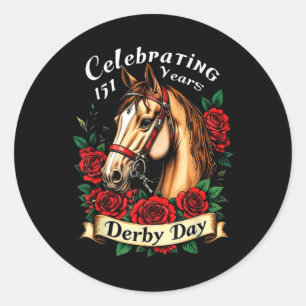 Celebrating 151 Years Derby Day Roses Racing Horse Classic Round Sticker