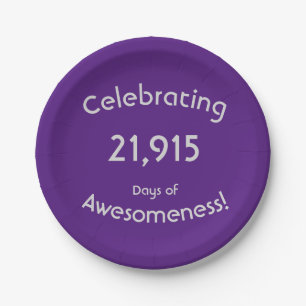Celebrating 21,915 Days Of Awesomeness Birthday Paper Plate