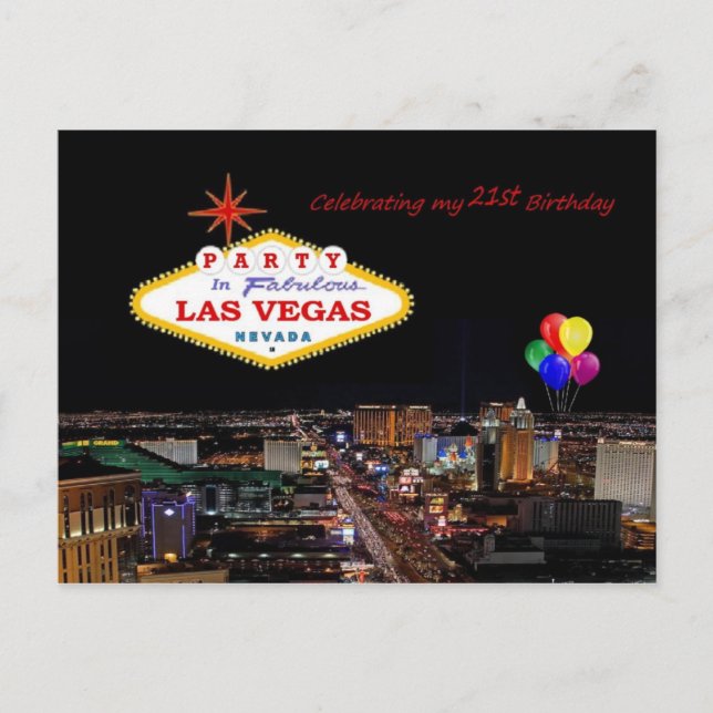 Celebrating 21st Birthday Party Las Vegas Postcard (Front)