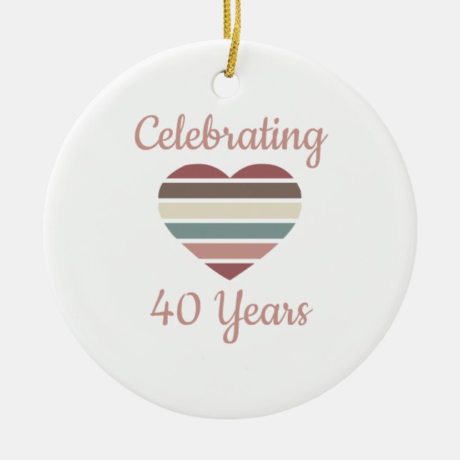 Celebrating 40th Wedding Anniversary Ceramic Tree Decoration (Front)