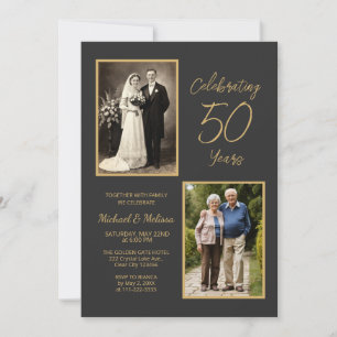 Celebrating 50 Years Charcoal Gold Anniversary Invitation