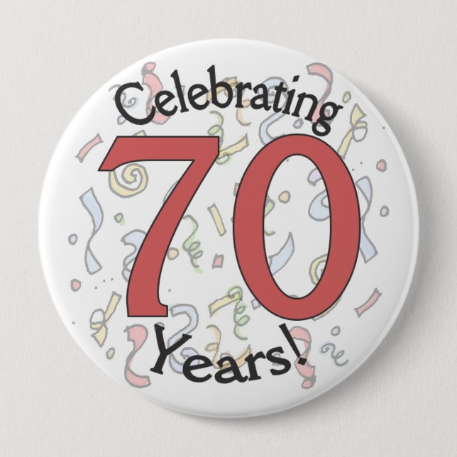 Celebrating 70 years confetti birthday huge button (Front)