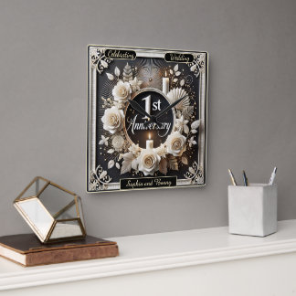 Celebrating a Beautiful First 1st Anniversary Square Wall Clock