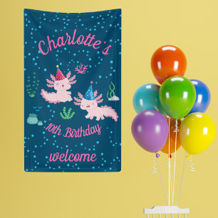 Celebrating a Cute and Happy Axolotl Birthday Banner