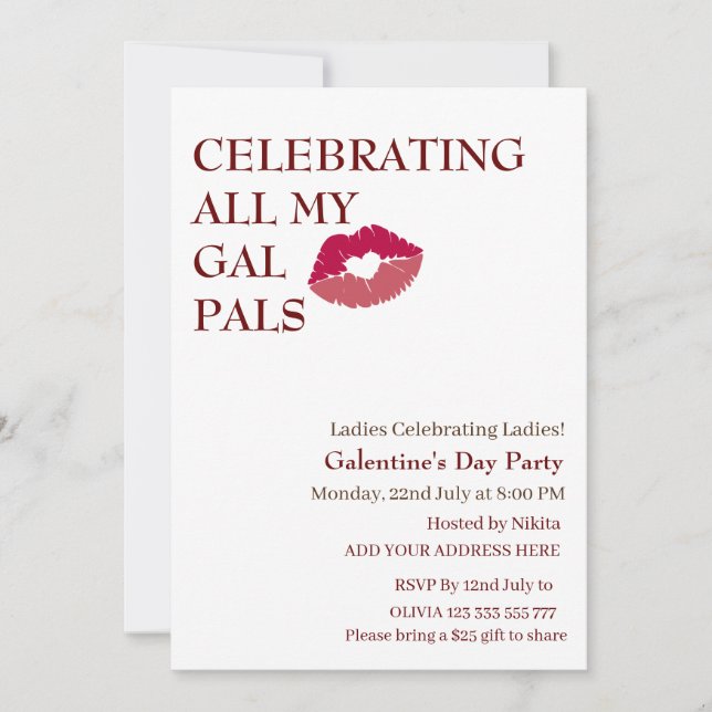 CELEBRATING ALL MY GAL Galentine's Day Girls Night Invitation (Front)