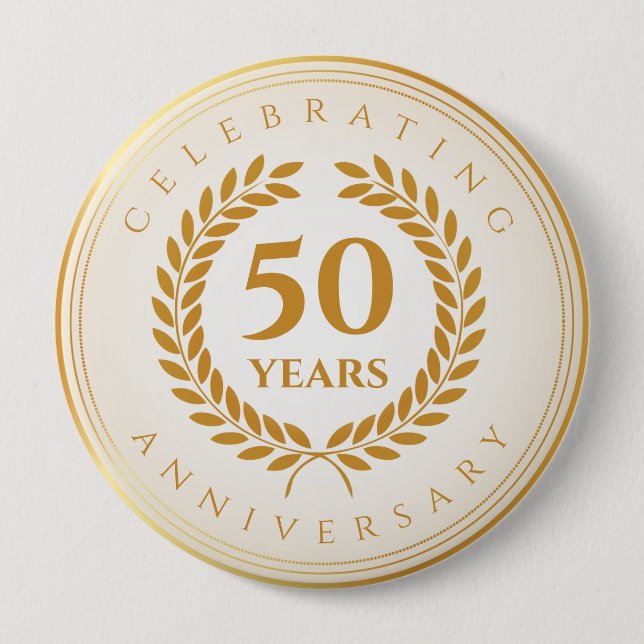 Celebrating Anniversary. Gold Personalised 10 Cm Round Badge (Front)