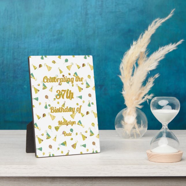 Celebrating Any Age Hats & Balloons Party Pattern Plaque (Side)