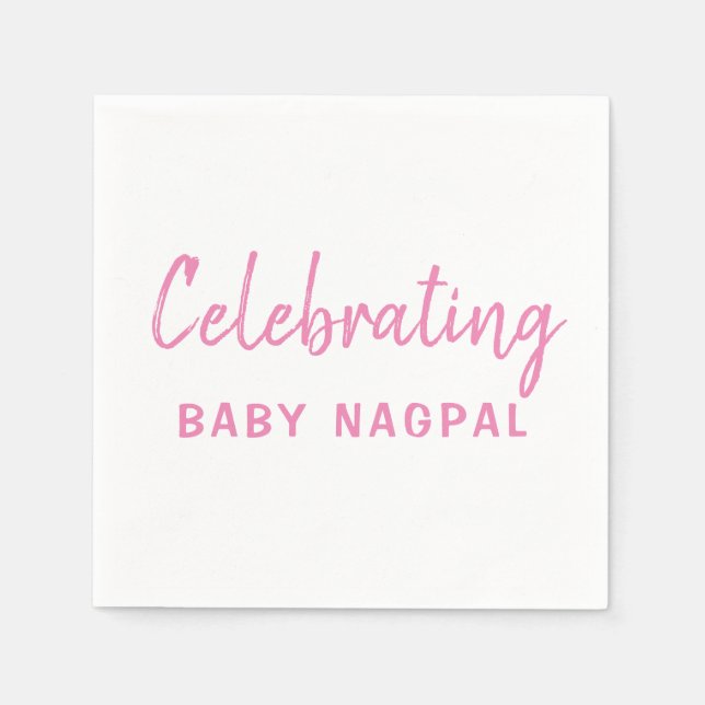 Celebrating Baby Pink & White Cocktail Napkin (Front)