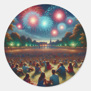Celebrating Fourth of July with a Bang! Classic Round Sticker