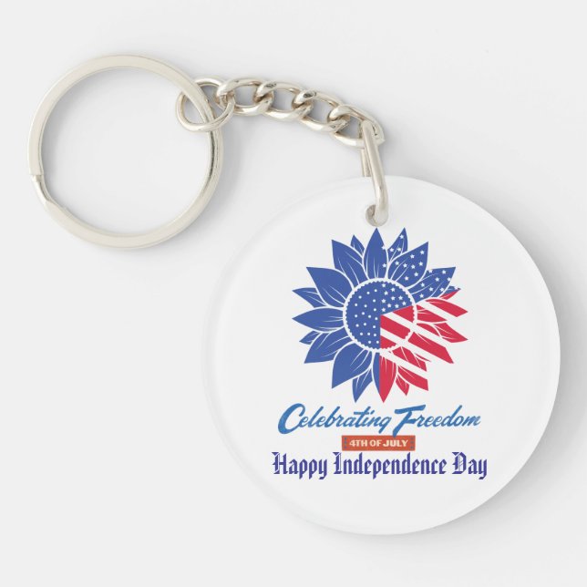 "Celebrating Freedom" Patriotic Sunflower Custom Key Ring (Front)