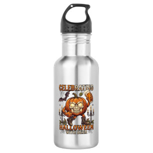 Celebrating Halloween Beer Skull Pumpkin Bat Candl 532 Ml Water Bottle