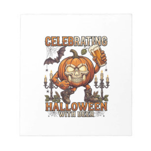 Celebrating Halloween Beer Skull Pumpkin Bat Candl Notepad