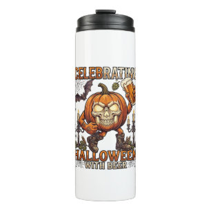 Celebrating Halloween Beer Skull Pumpkin Bat Candl Thermal Tumbler
