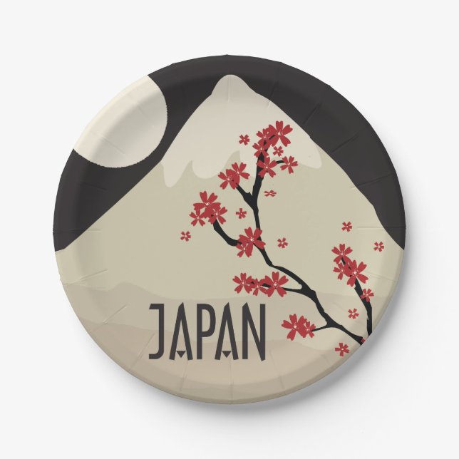 Celebrating Japan with mountain tree and moon Paper Plate (Front)
