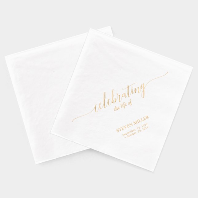 Celebrating Life | Elegant Script Memorial Funeral Foil Napkins (Back)