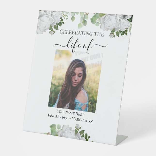 Celebrating Life Floral One Photo Pedestal Sign (Front)
