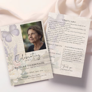 Celebrating Life Lavander Butterfly Photo Funeral Programme