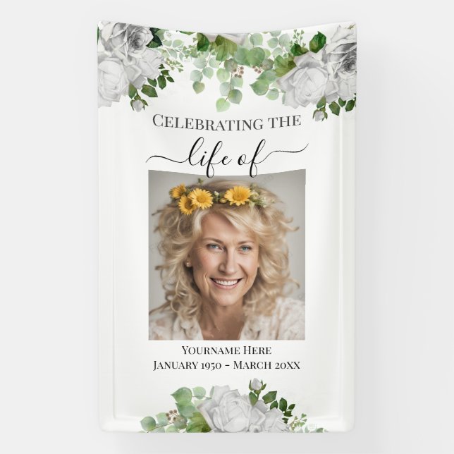 Celebrating Life Memorial Floral One Photo Banner (Vertical)