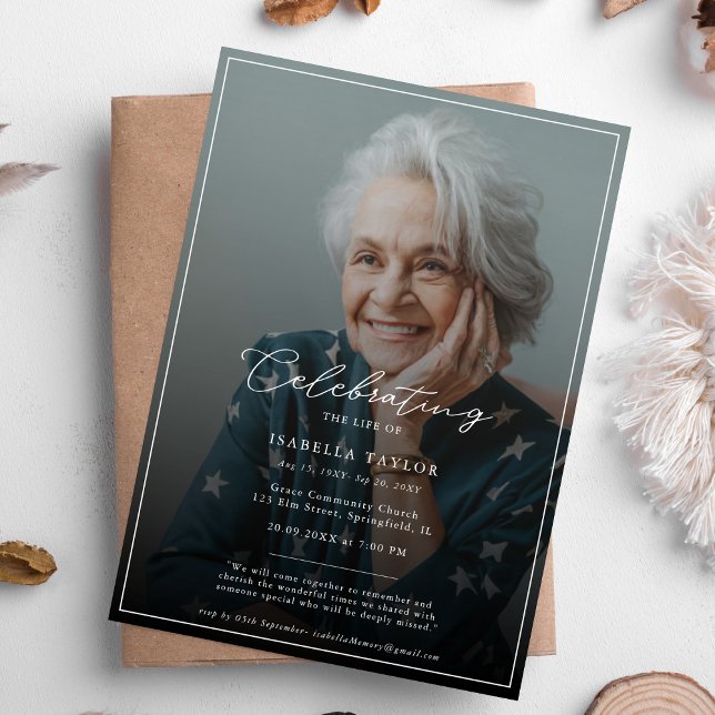 Celebrating Life | Modern Funeral Memorial Photo  Invitation (Creator Uploaded)