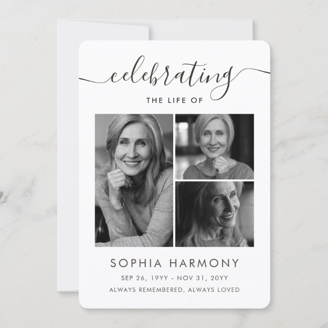 Celebrating Life Script Memorial Photo Program Card (Front)