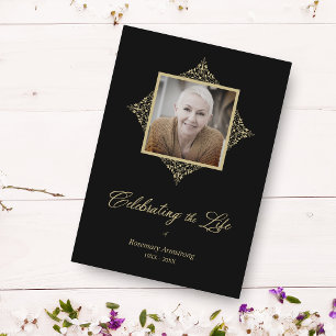 Celebrating Life Whimsical Script Photo Funeral Card