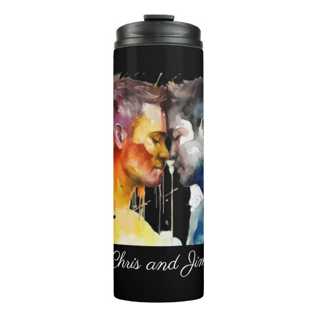 Celebrating Love Gay Men Kissing Personalised Thermal Tumbler (Front)