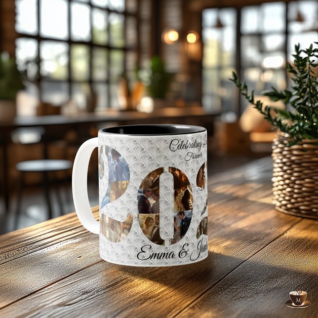 Celebrating Love Wedding Anniversary Photo Collage Two-Tone Coffee Mug (Creator Uploaded)