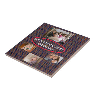 Celebrating My Grandma Tartan Plaid White Font Tile