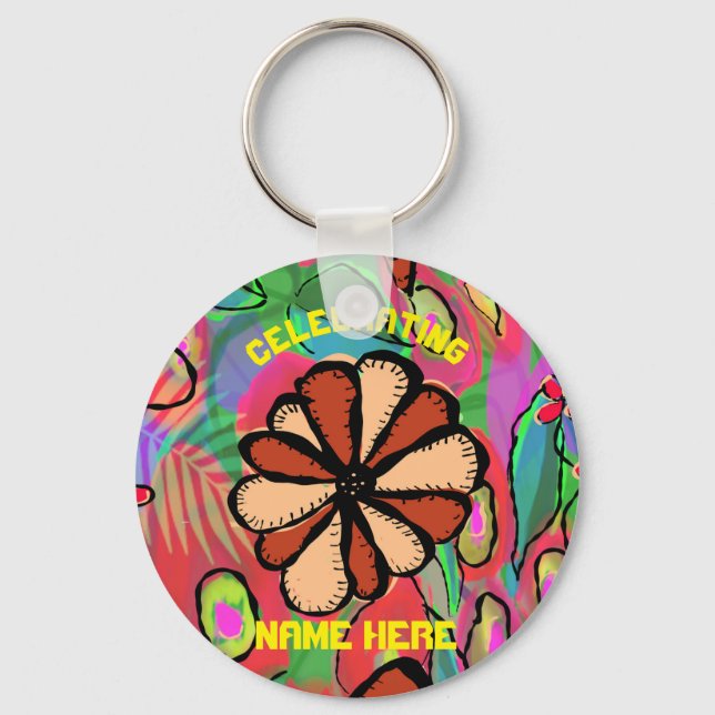 Celebrating NAME HERE Party Essentials  Key Ring (Front)