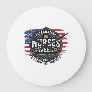 Celebrating Nurses Week 2026 Patriotic Vintage Des Large Clock