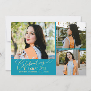 Celebrating the Graduate Aqua Blue Multi Photo Announcement