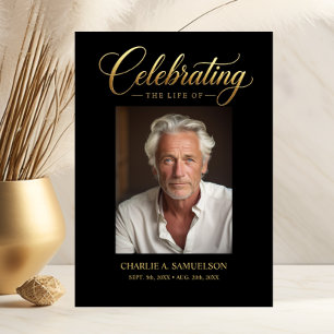 Celebrating the life Gold Black PHOTO Invitation