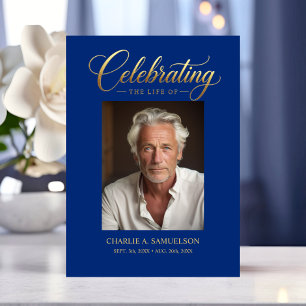 Celebrating the life Gold Blue PHOTO Invitation