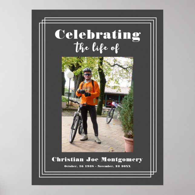Celebrating the life Grey Photo Funeral Poster (Front)