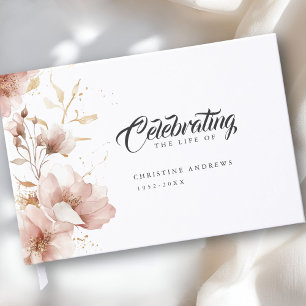 "Celebrating the Life of" Elegant Floral Funeral  Guest Book