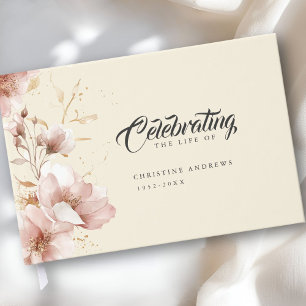 "Celebrating the Life of" Elegant Floral Funeral  Guest Book