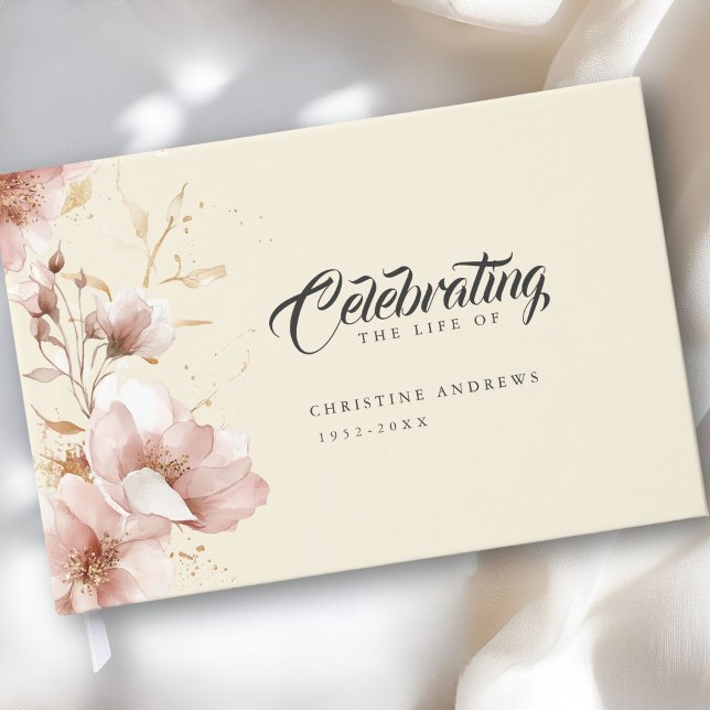 "Celebrating the Life of" Elegant Floral Funeral  Guest Book ("Celebration the Life of" Elegant Floral Funeral Guest Book)