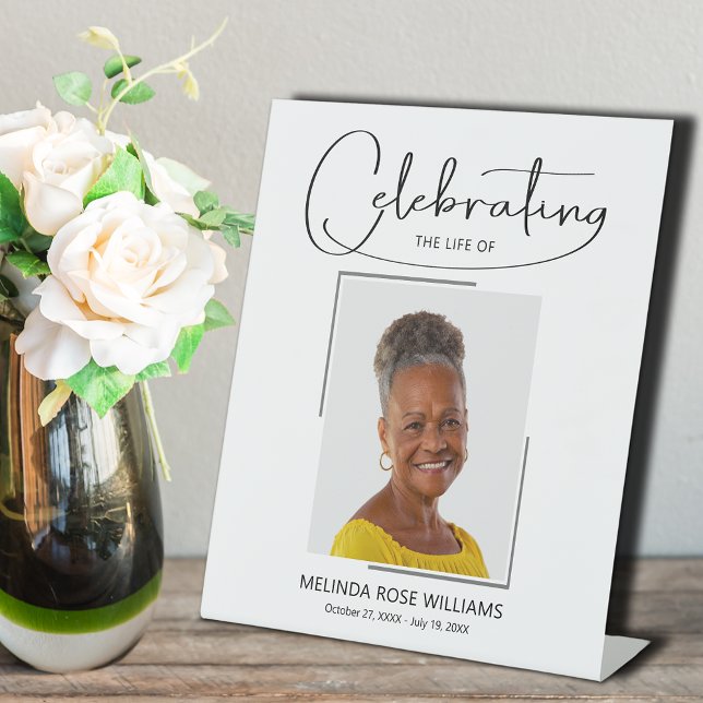 Celebrating the Life of Photo Memorial Funeral Pedestal Sign (Celebrating the Life Photo Funeral Pedestal Sign)