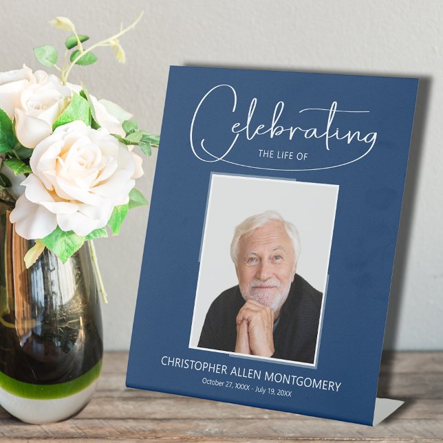 Celebrating the Life of Photo Memorial Funeral Pedestal Sign (Celebrating the Life Photo Funeral Pedestal Sign)
