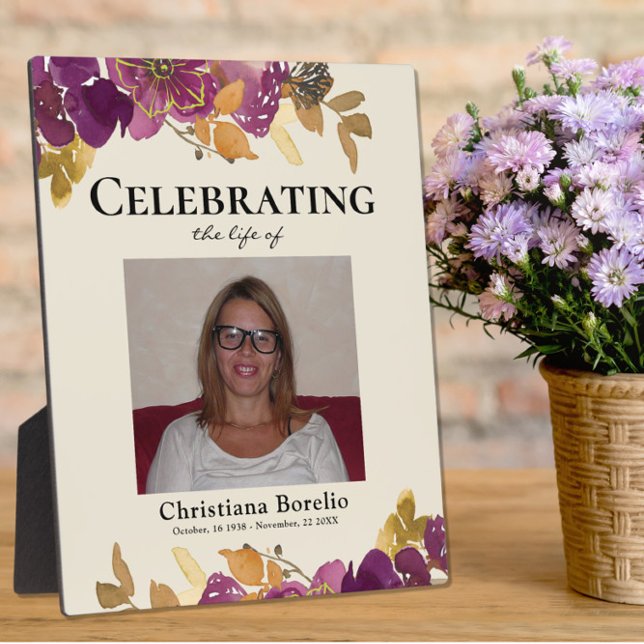 Celebrating the life Photo Floral Woman Funeral  Plaque (Creator Uploaded)