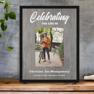 Celebrating the life Photo Grey Wood Funeral Poster