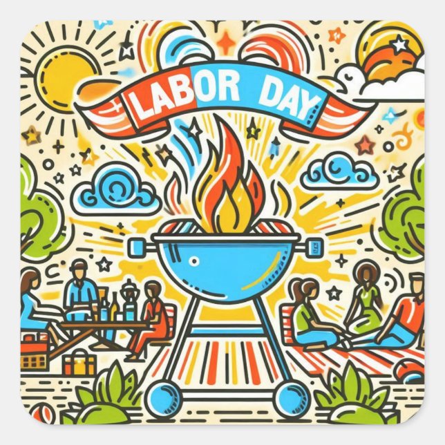 Celebrating Together - Labour Day BBQ Square Sticker (Front)