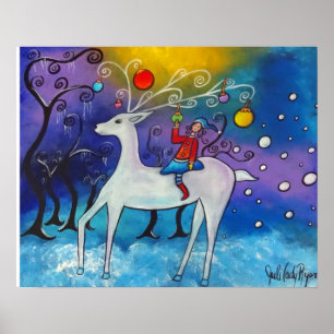 Celebrating Winter White Reindeer Poster