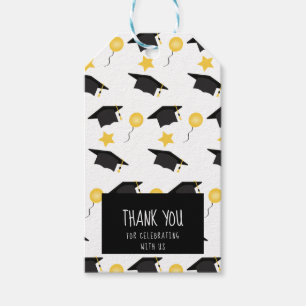 Celebrating With Us Graduation Hat Balloons Yellow Gift Tags