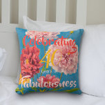 Celebrating  Years of Fabulousness Pink Carnations Cushion<br><div class="desc">Personalize Happy Birthday Pink Carnations on a blue background – A beautiful pillow to memorialize a loved one’s birthday, that of someone in your family, or circle of friends. NOTE: The text field is fully customizable allowing you to make changes as desired, Simply click on the word PERSONALIZE to reveal...</div>